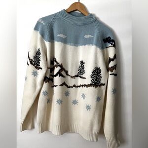 Discovery California Ski Sweater With Outdoor Pattern in White and Blue